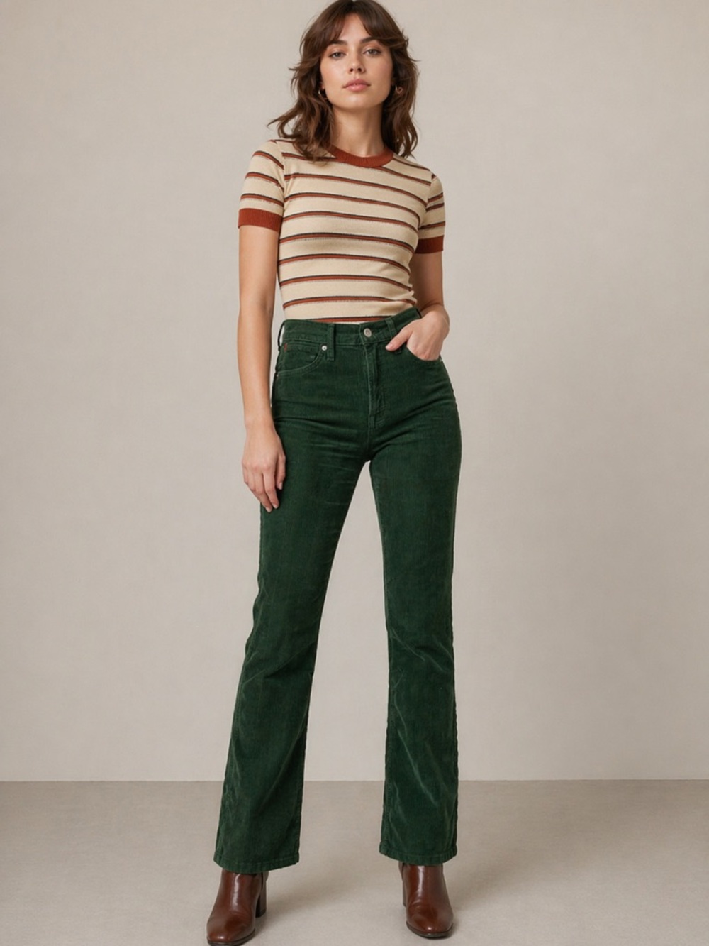 Aritzia Sunday Best green corduroy retro straight high waist pants size 4